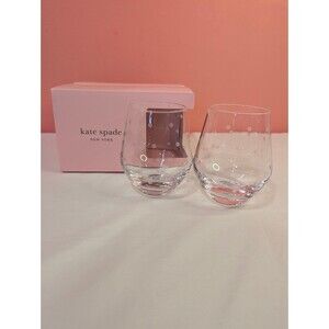 Lenox Kate Spade Larabee Dot Stemless Wine Glasses Set of 2 Clear 12 oz.
